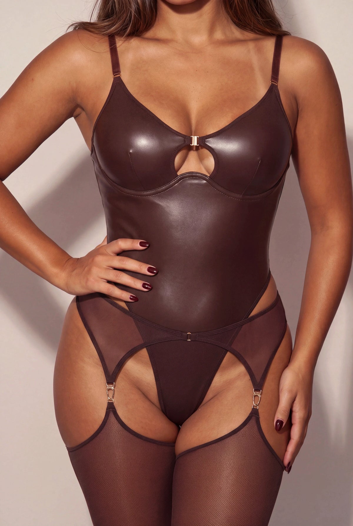Body pour femme avec porte-jarretelles - CUIRELLE Marron - NAKED Underwear FR