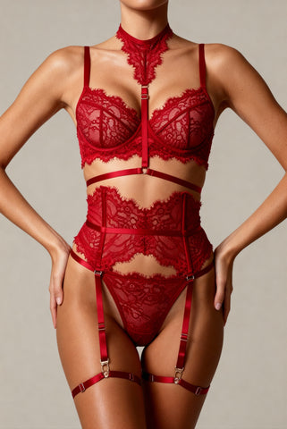 Vijfdelige lingerieset voor dames - MOON Red