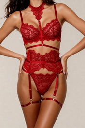 Vijfdelige lingerieset voor dames - MOON Red