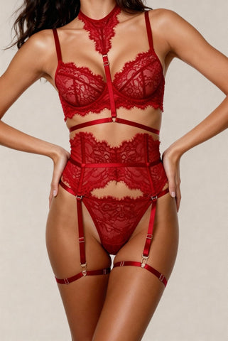 Vijfdelige lingerieset voor dames - MOON Red