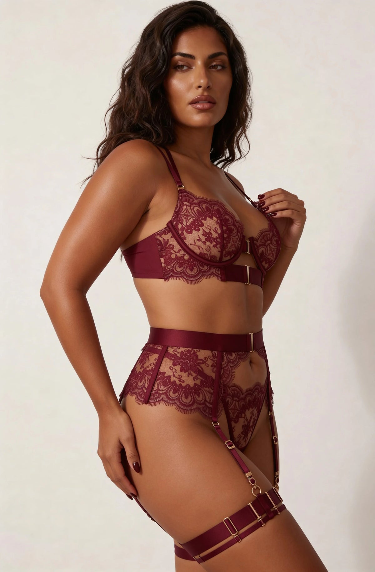 Vierdelige lingerieset - KEELY Bordeaux 