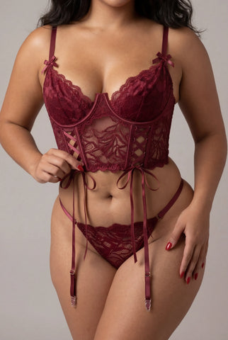 Drie-delige lingerieset - Promise Bordeaux 