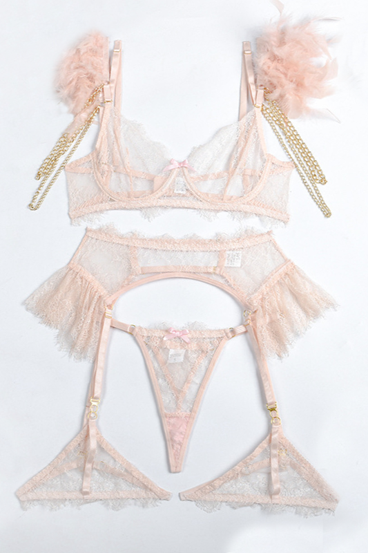 Ensemble lingerie en dentelle quatre pièces - PRIVATE PINK Octobre ROSE - NAKED Underwear FR